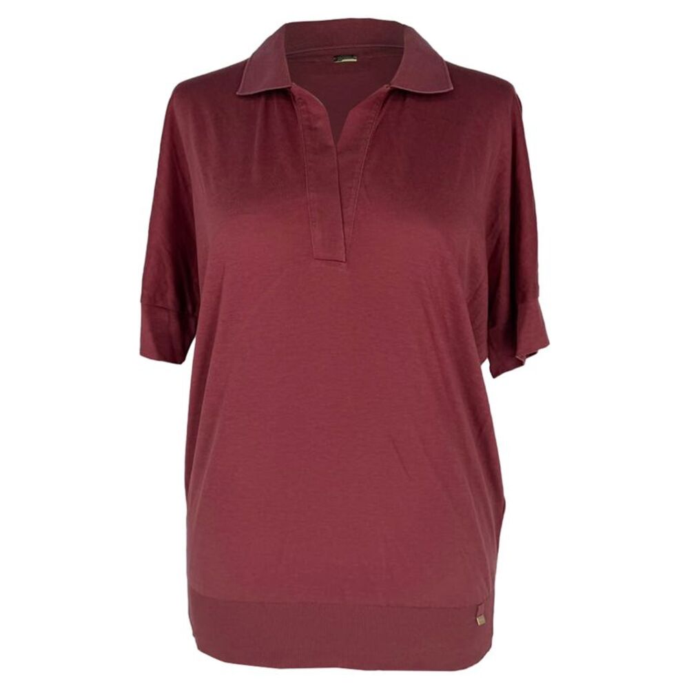 Herno V-Neck Polo Shirt in Burgundy Lyocell